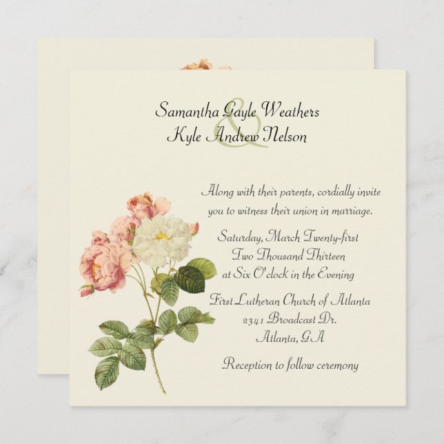 Chic Vintage Roses Wedding Invitation (Front/Back)