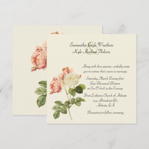 Chic Vintage Peonies Floral Wedding Invitation