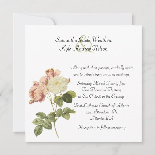 Chic Vintage Roses Wedding Invitation