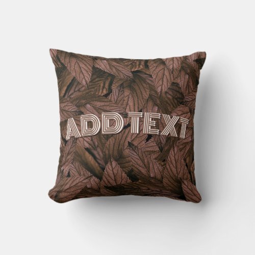 Chic Vintage Style Brown Leaves Customized Text Throw Pillow