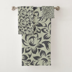 Chic Vintage Tropical Blues Abstract Floral Bath Towel Set