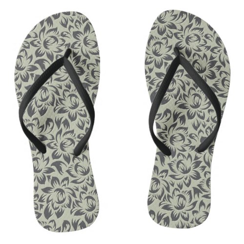 Chic Vintage Tropical Blues  Abstract Floral Flip Flops