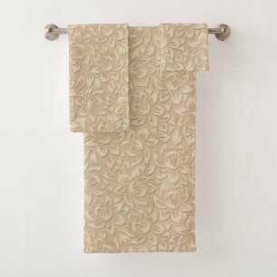 Chic Vintage Tropical Taupe Abstract Floral Bath Towel Set