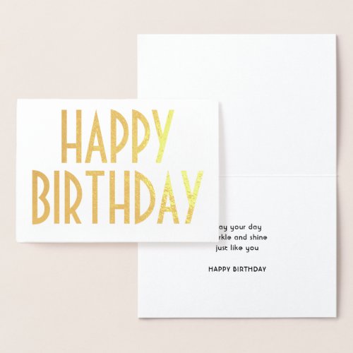 Chic Vintage Typography Minimalist Happy Birthday Foil Card