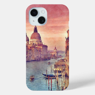 Chic Vintage Venice Canal Pastel Watercolor Art iPhone 15 Case