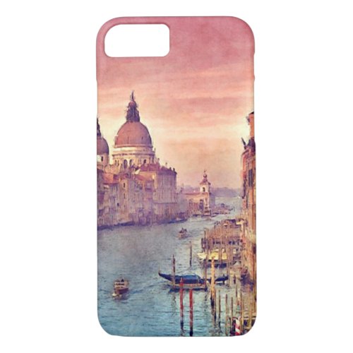 Chic Vintage Venice Canal Pastel Watercolor Art iPhone 87 Case