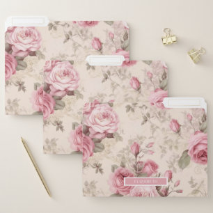 Chic Vintage Watercolor Pink Peonies Personalize F File Folder