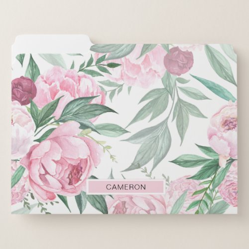 Chic Vintage Watercolor Pink Peonies Personalize File Folder