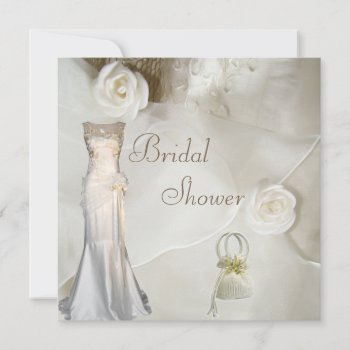 Chic Vintage Wedding Gown Bridal Shower Invitation by AJ_Graphics at Zazzle