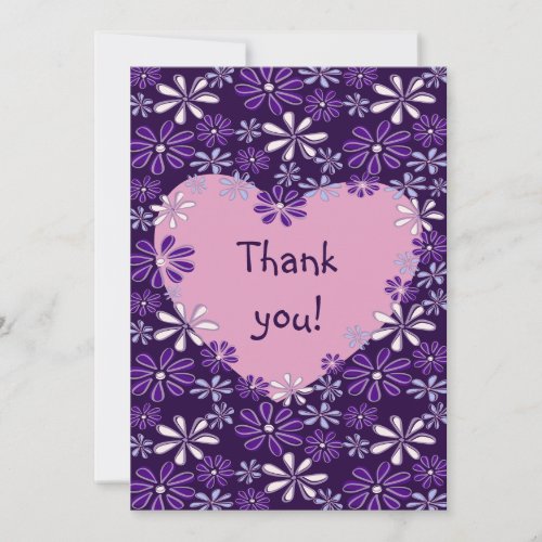 Chic Violet Blush Flower Heart Thank You Card