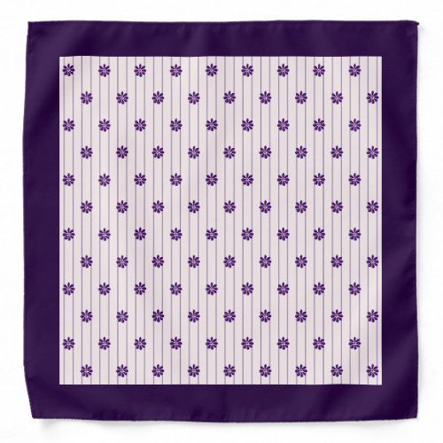 Chic Violet Border Stripes and Purple Flower Rows Bandana