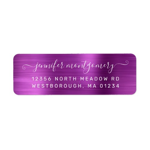 Chic Violet Brushed Metal Return Address Label