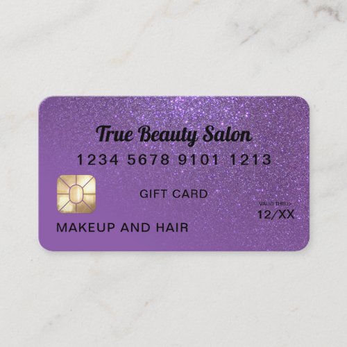 Chic Violet Glitter Credit Card Gift Certificate
