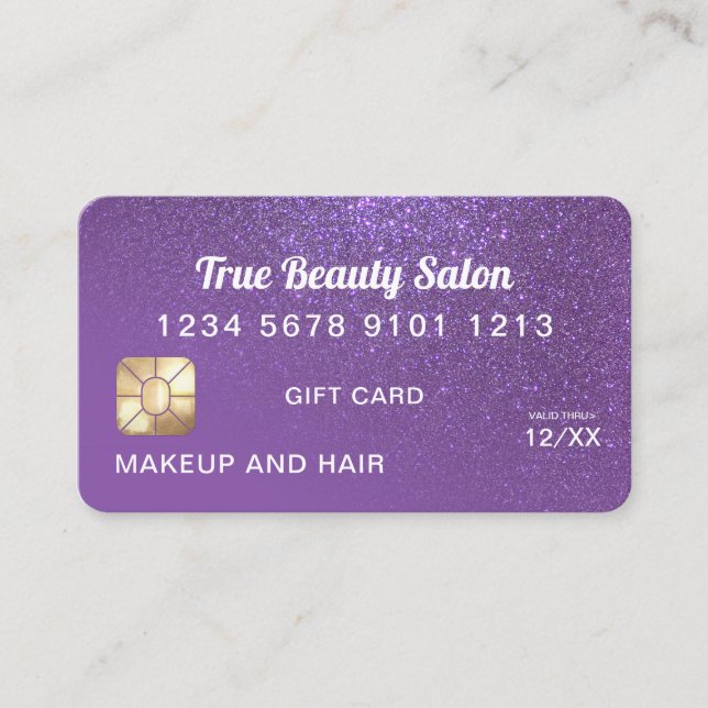 Chic Violet Glitter Credit Card Gift Certificate (Front)