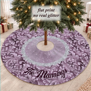 Chic Violet Gold Floral Rose Monogram Brushed Polyester Tree Skirt