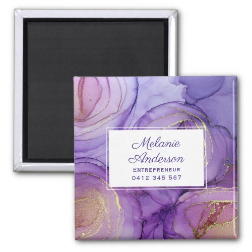 Chic Violet Gold Roses Business Card Magnet