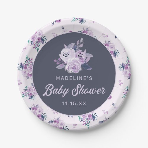 Chic Violet Lavender Purple Floral Baby Shower Paper Plates
