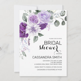 Chic Violet Purple Floral Greenery Bridal Shower  Invitation