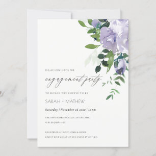 Chic Violet Purple Floral Leafy Engagement Invite