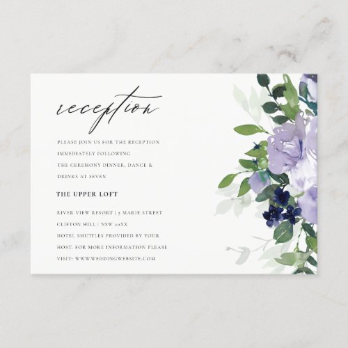 Chic Violet Purple Floral Leafy Wedding Reception Enclosure Card