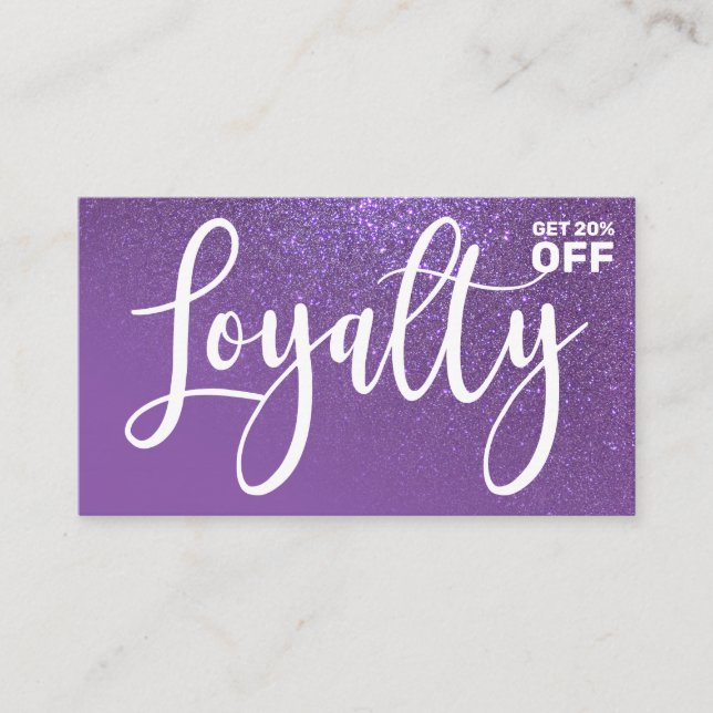 Chic Violet Purple Glitter Gradient Typography Loyalty Card (Front)