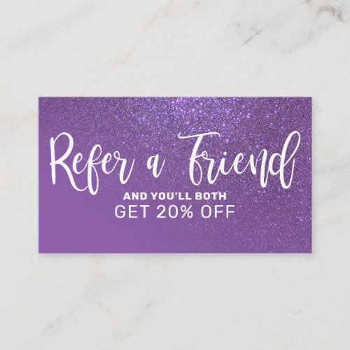 Chic Violet Purple Glitter Gradient Typography Referral Card
