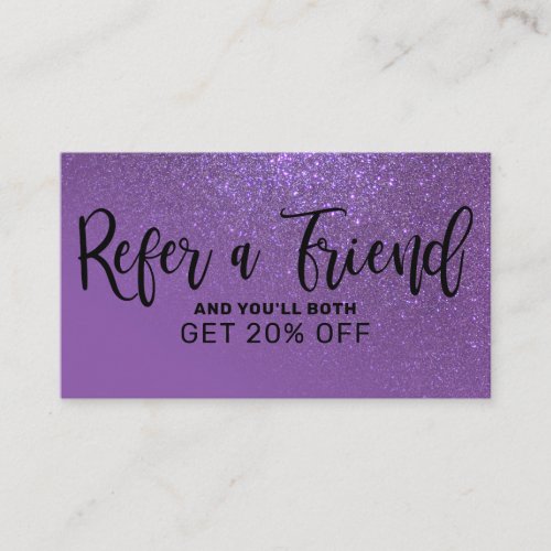 Chic Violet Purple Glitter Gradient Typography Referral Card