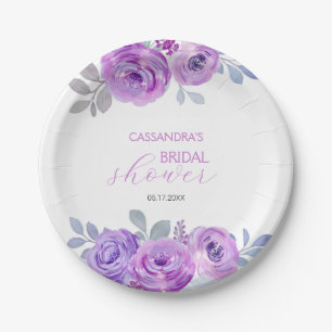 Chic Violet Rose Greenery Floral Bridal Shower  Paper Plates