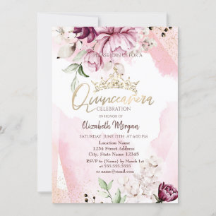 Chic Violet Roses Crown Quinceañera Invitation