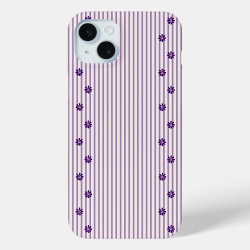 Chic Violet Stripes and Purple Flower Rows iPhone 15 Plus Case