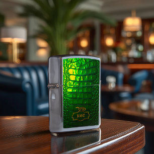 Chic Vivid Green Faux Crocodile Monogrammed Zippo Lighter