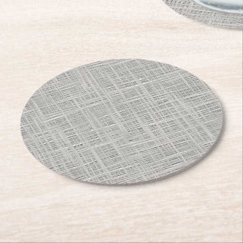 Chic Warm Gray Faux Jute Fabric Pattern Round Paper Coaster