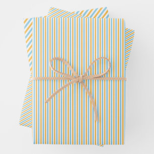 Chic Warm Yellow and Sky Blue Stripes Wrapping Paper Sheets