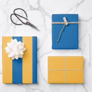 Chic Warm Yellow & Blue Striped Pattern Wrapping Paper Sheets