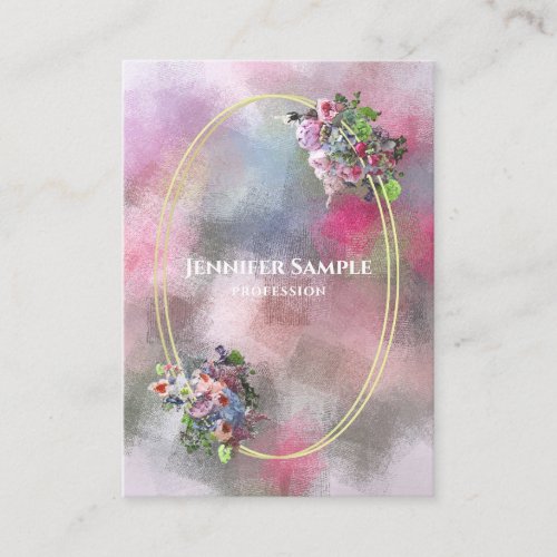 Chic Watercolor Abstract Flowers Gold Frame Modern Business Card