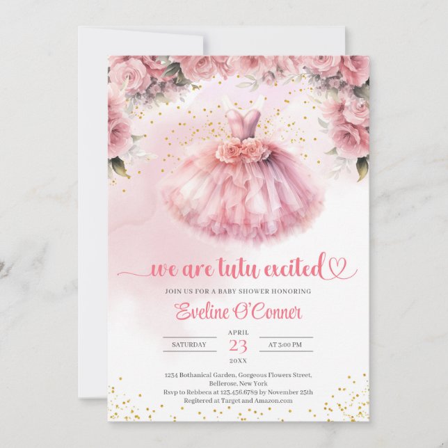 Chic watercolor ballerina dress girl Baby Shower Invitation (Front)