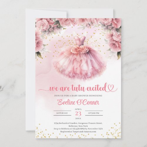 Chic watercolor ballerina dress girl Baby Shower Invitation