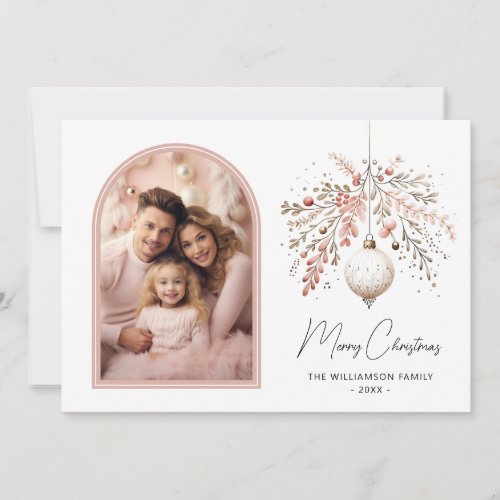 Chic Watercolor Bauble  Family Photo Christmas  Holiday Card