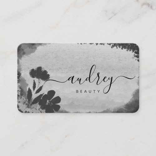 Chic Watercolor Black and White Floral signature Business Card