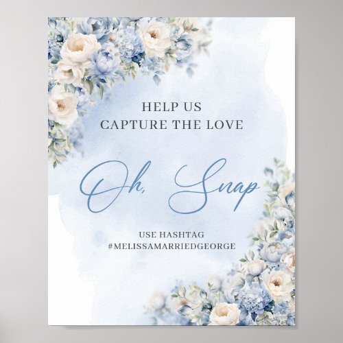 Chic watercolor blue and beige peonies oh snap poster