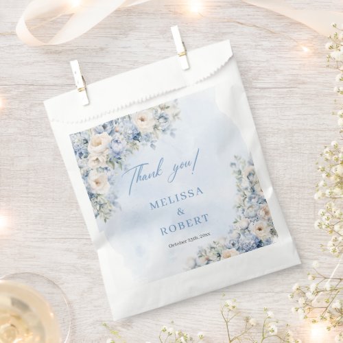 Chic watercolor blue and ivory flowers eucalyptus favor bag