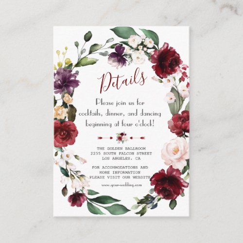 Chic Watercolor Blue Floral Frame Wedding Details Enclosure Card