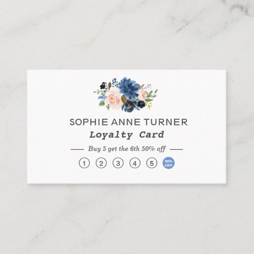 Chic Watercolor Blue Flowers Professional Business Loyalty Card
