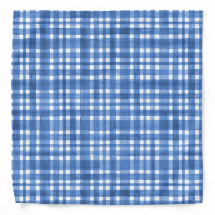 Chic Watercolor blue Plaid pattern  Bandana