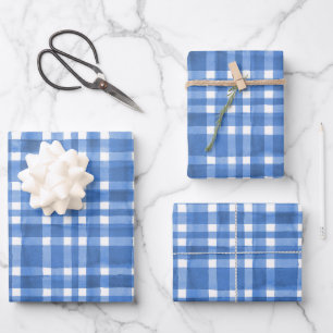 Chic Watercolor blue Plaid pattern Wrapping Paper Sheets