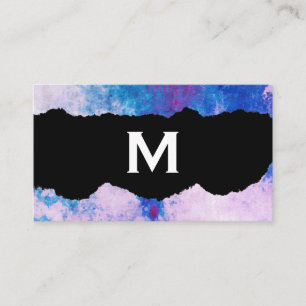 Chic Watercolor blue purple ripped with Monogram Business Card