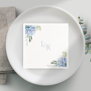 Chic Watercolor Blue & White Hydrangea Wedding Napkins