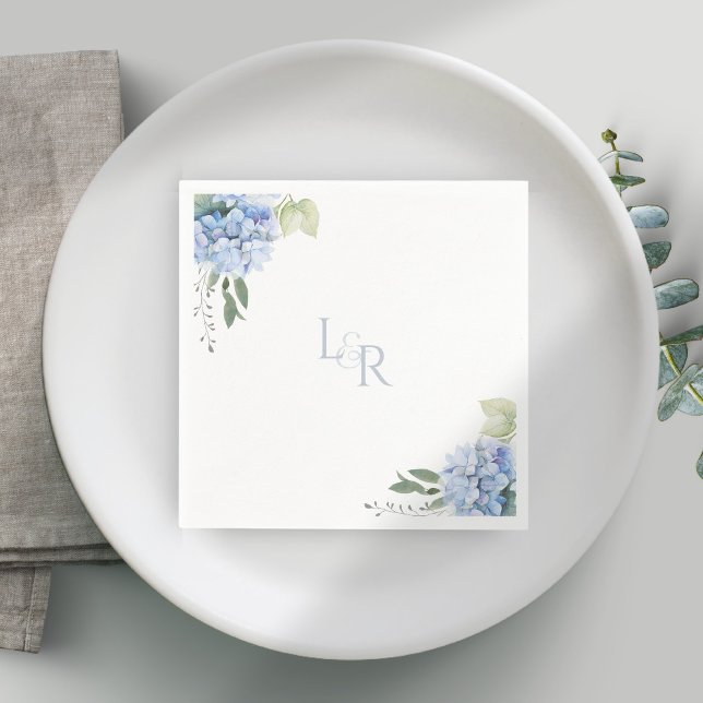 Chic Watercolor Blue & White Hydrangea Wedding  Napkins (Creator Uploaded)