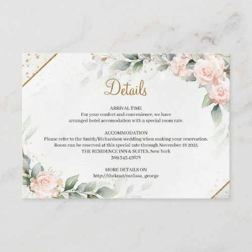 Chic watercolor blush floral and greenery gold enclosure card