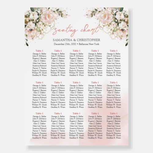 Chic watercolor blush flowers 15 tables Seating Foam Board